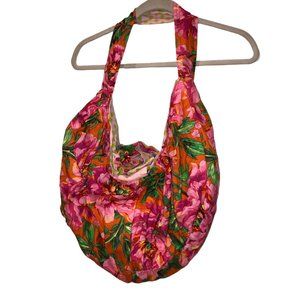 Hand Crafted pink orange Tropical SUMMER Floral cotton hobo bag